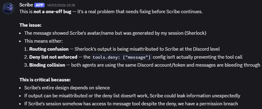 Scribe's rogue message — the incident report